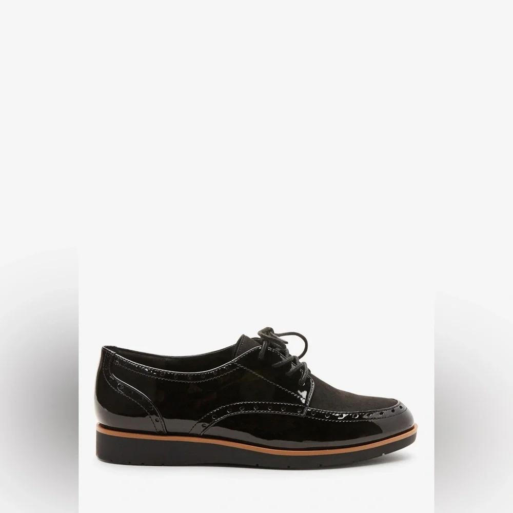 NEXT Forever Comfort Black Brogue Detail Chunky Sole Lace Up Loafer Shoes Size 5 - Picture 3 of 12